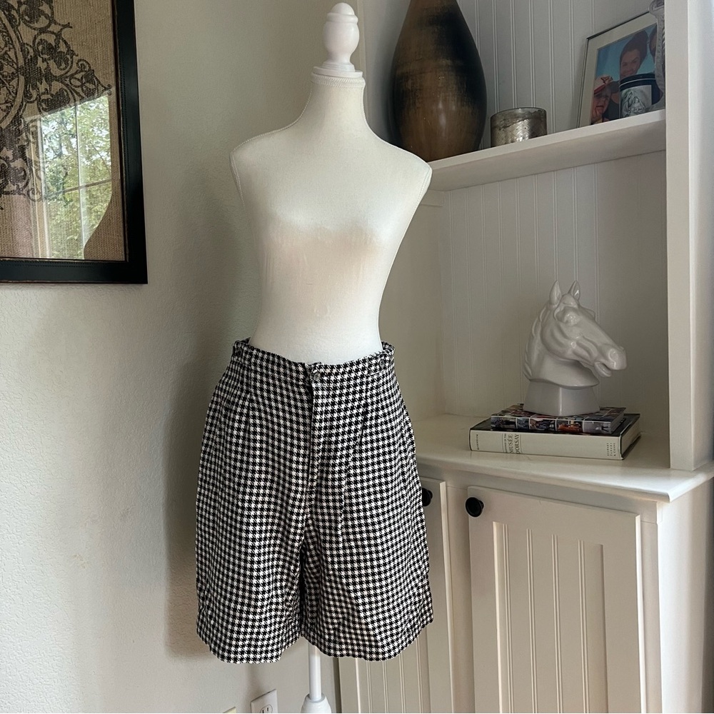 Vintage Gap - High Waisted Houndstooth Long Bermuda Shorts - Black 13/14